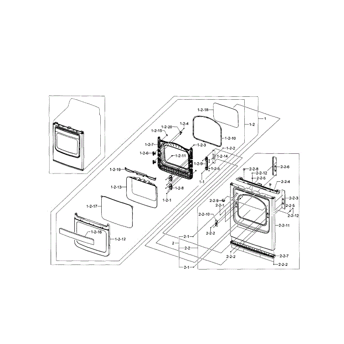 Front And Door Diagram and Parts List for DV5471AEP XAA-03 Samsung Dryer