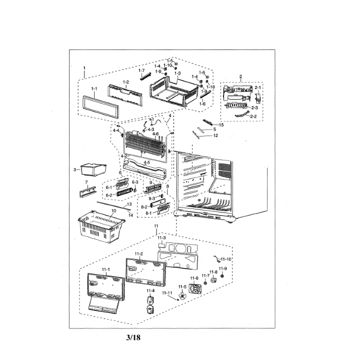 Freezer Diagram and Parts List for RF18HFENBSR AA-00 Samsung Refrigerator
