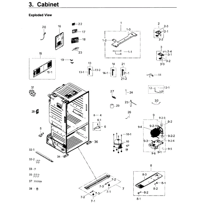 Cabinet Diagram and Parts List for RF26J7500BC AA-01 Samsung Refrigerator