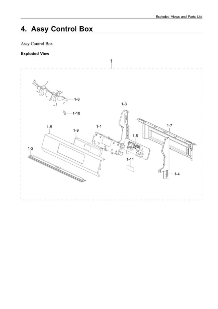Control Box Assembly Diagram and Parts List for NX60A6511SS AA-01 Samsung Range