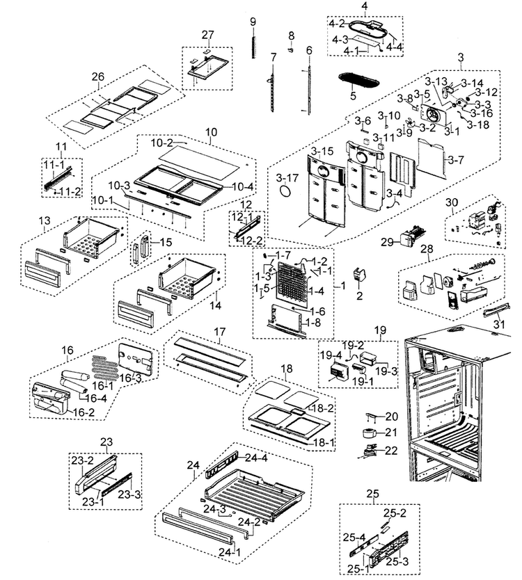 Refrigerator Diagram and Parts List for RFG298AABP XAA Samsung Refrigerator