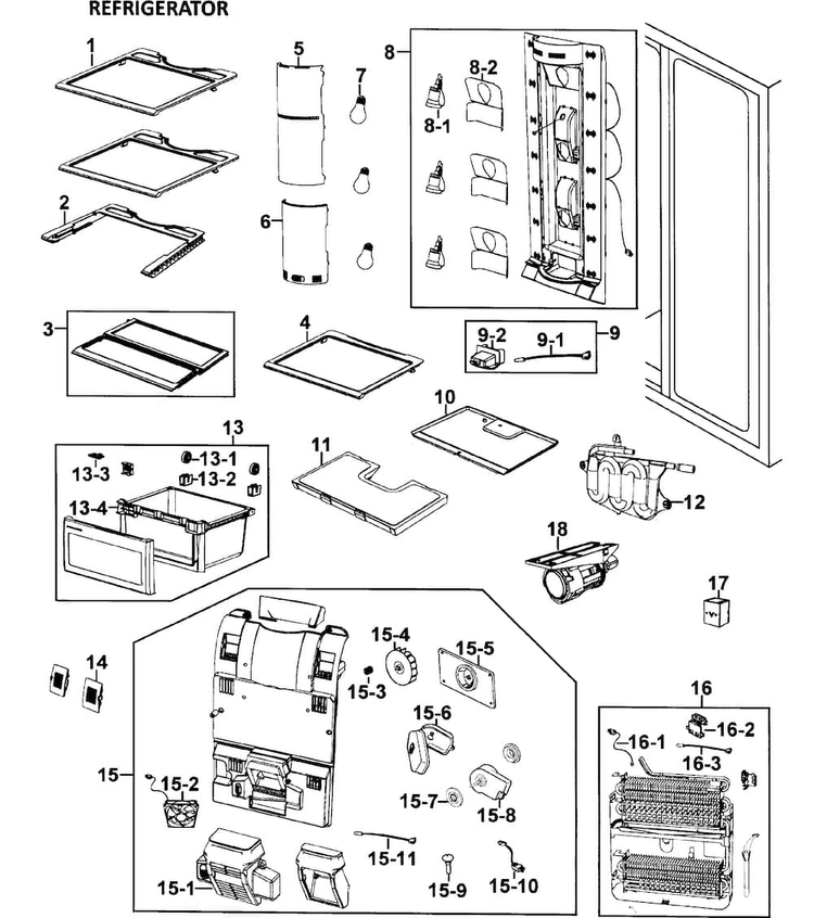 Refrigerator Diagram and Parts List for RM257ACRS XAA-0000 Samsung Refrigerator