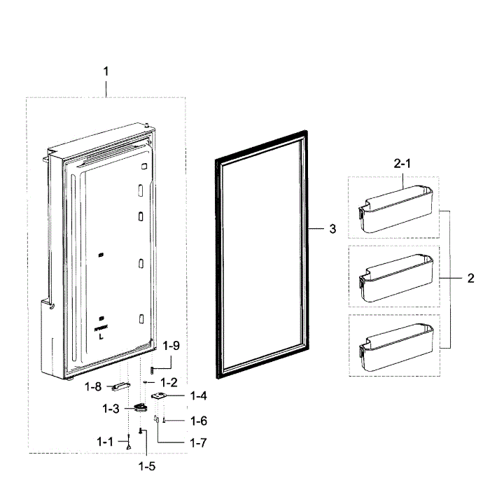 Freezer Door L Diagram and Parts List for RF28K9380SG AA-00 Samsung Refrigerator