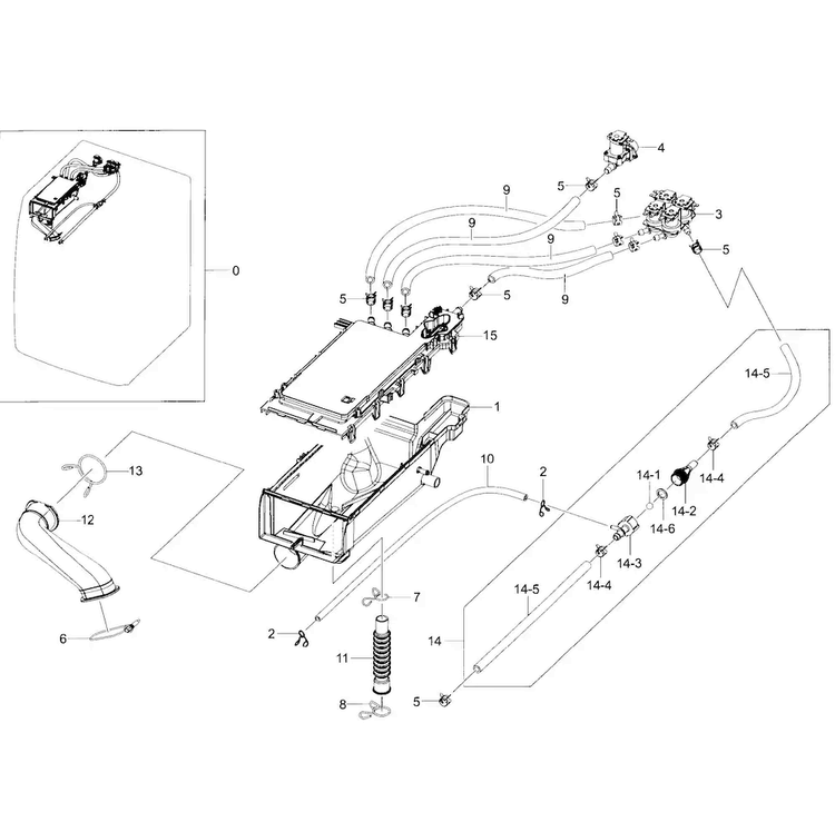 Drawer Housing Diagram and Parts List for WF405ATPAWR A2-0000 Samsung Washer
