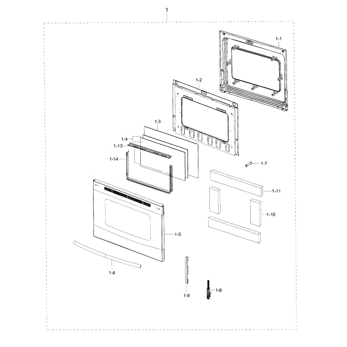 Door Diagram and Parts List for NE59J3420SS AA-00 Samsung Range