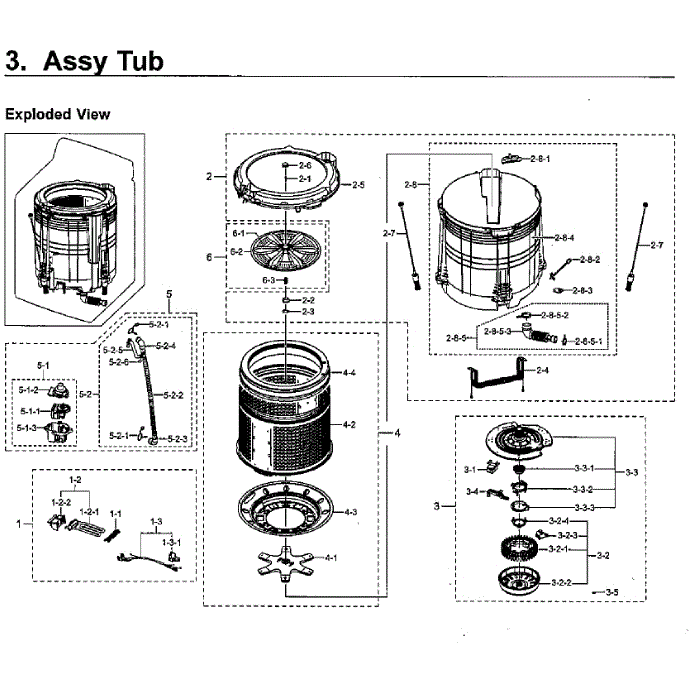 Tub Assembly Diagram and Parts List for WA5471ABW XAA-01 Samsung Washer