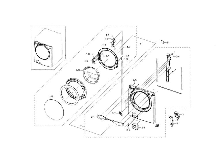 Frame Front & Door Diagram and Parts List for WF448AAE XAA-0001 Samsung Washer