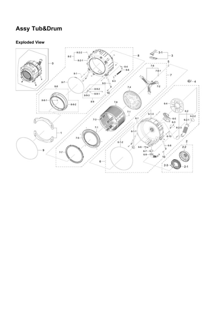 Tub And Drum Assembly Diagram and Parts List for WF331ANR XAA-02 Samsung Washer