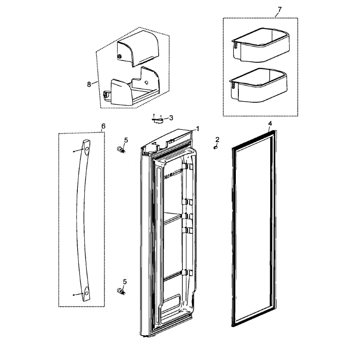 Right Door Diagram and Parts List for RF263AEBP XAA-00 Samsung Refrigerator