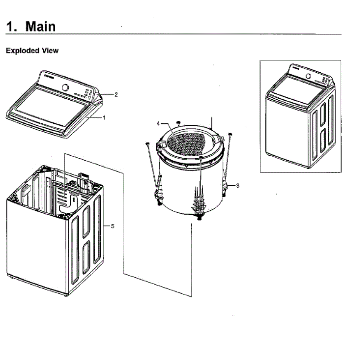 Main Assembly Diagram and Parts List for WA52M7750AW A4-00 Samsung Washer
