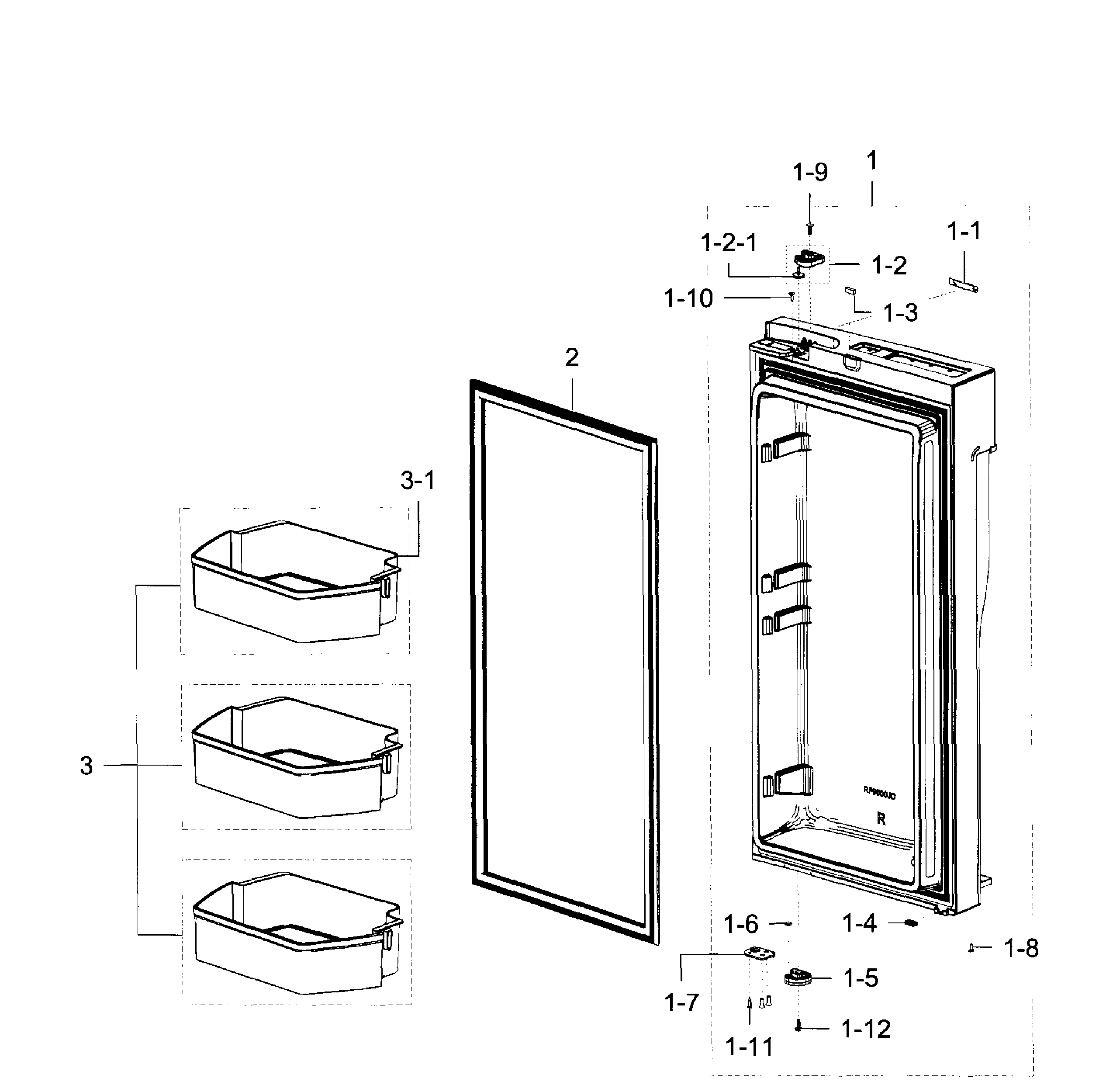Fridge Door R Diagram and Parts List for RF23J9011SR AA-0004 Samsung Refrigerator