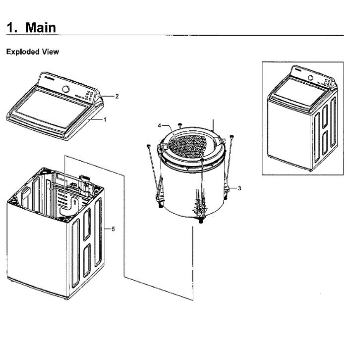 Main Assembly Diagram and Parts List for WA50M7450AP A4-00 Samsung Washer