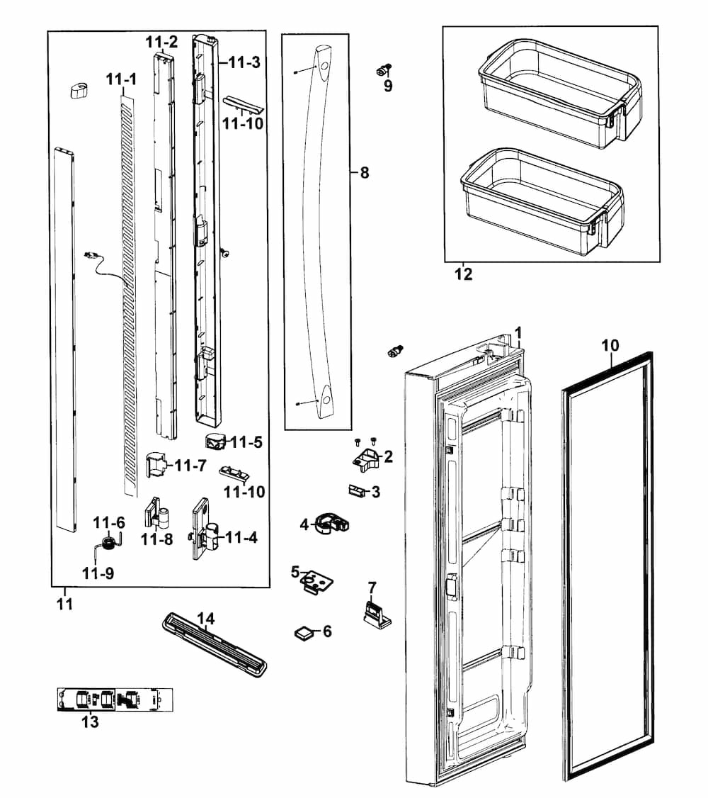 Door Left Diagram and Parts List for RF266AERS XAA-0000 Samsung Refrigerator