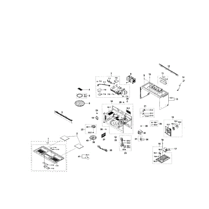 Cabinet Diagram and Parts List for ME17H703SHW AA-00 Samsung Microwave Oven Combo