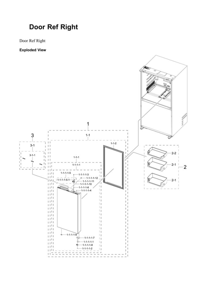 Right Refrigerator Door Parts Diagram and Parts List for RF29BB8200AP AA-00 Samsung Refrigerator