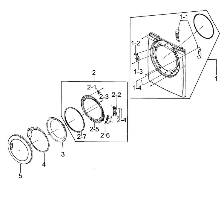 Front Assy Diagram and Parts List for DV206AES XAA-0000 Samsung Dryer