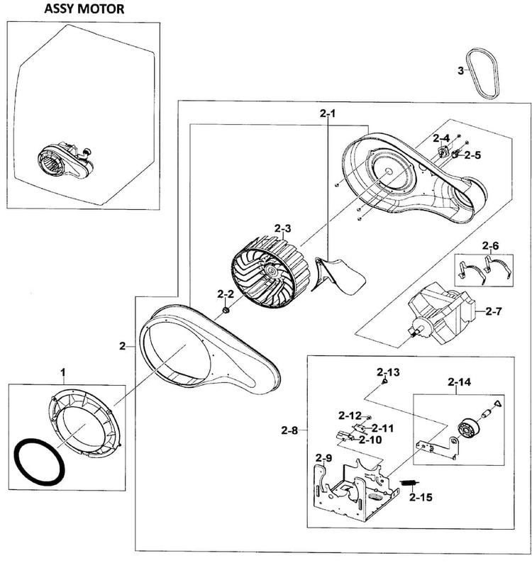 Motor Assy Diagram and Parts List for DV520AEW XAA-0000 Samsung Dryer