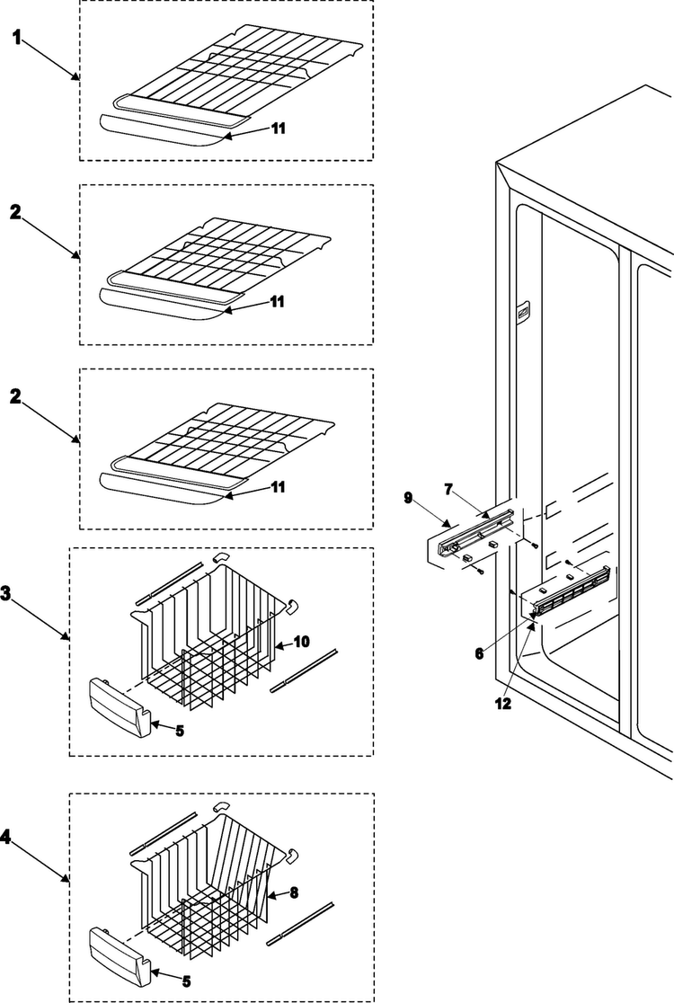 Freezer Shelves Diagram and Parts List for RS2644SW XAA Samsung Refrigerator