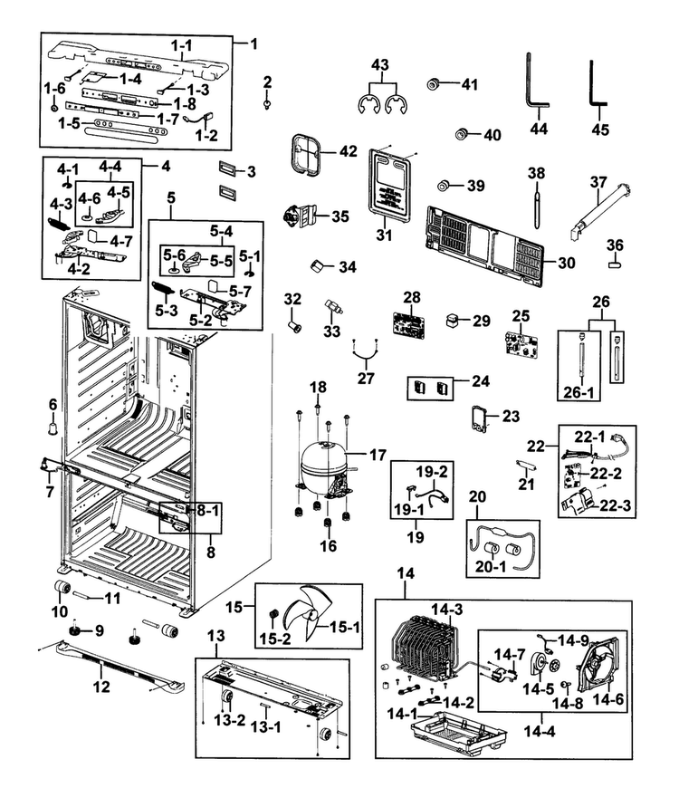 Cabinet Diagram and Parts List for RFG293HARS XAA-0001 Samsung Refrigerator