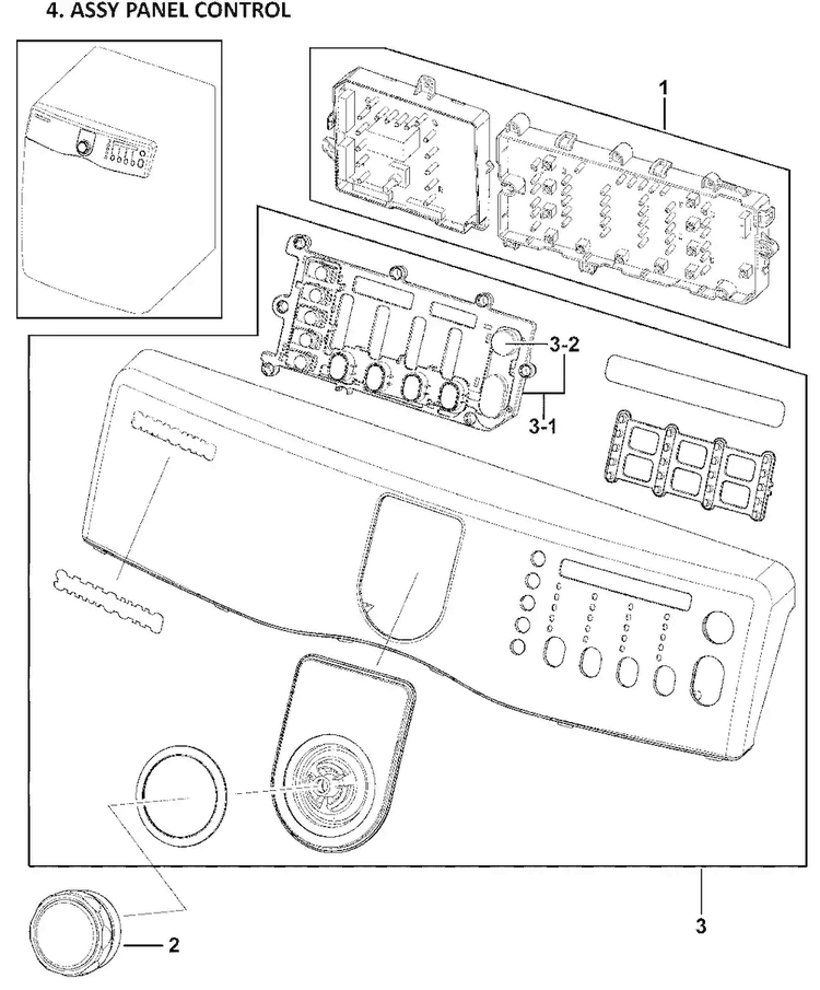 Control Panel Diagram and Parts List for DV409AEW XAA-0000 Samsung Dryer