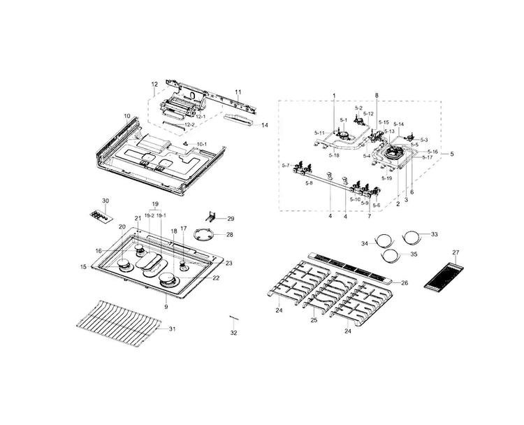 Cooktop Assy Diagram and Parts List for NX58H9950WS AA-0000 Samsung Range