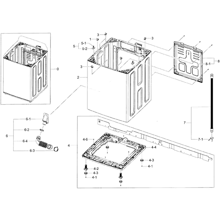 Cabinet Assy Diagram and Parts List for WA400PJHDWR AA-0001 Samsung Washer