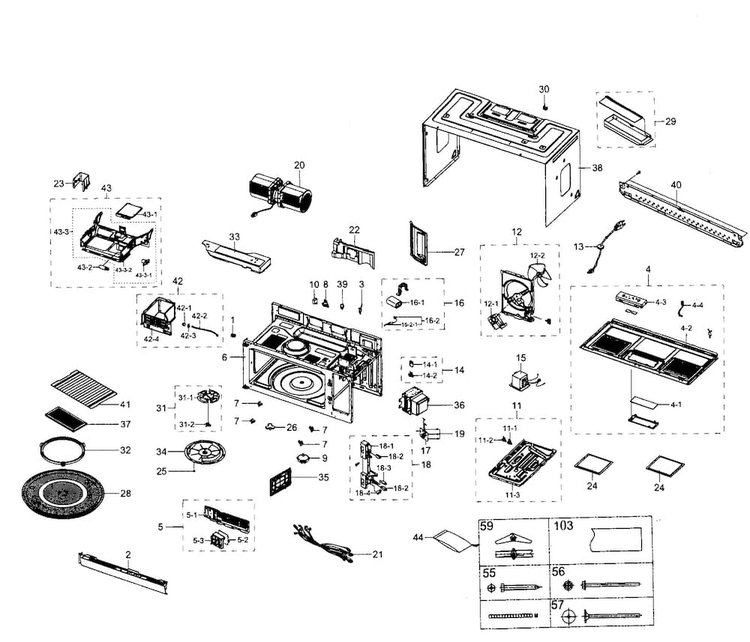 Main Assy Diagram and Parts List for SMH1926S XAA-0000 Samsung Microwave