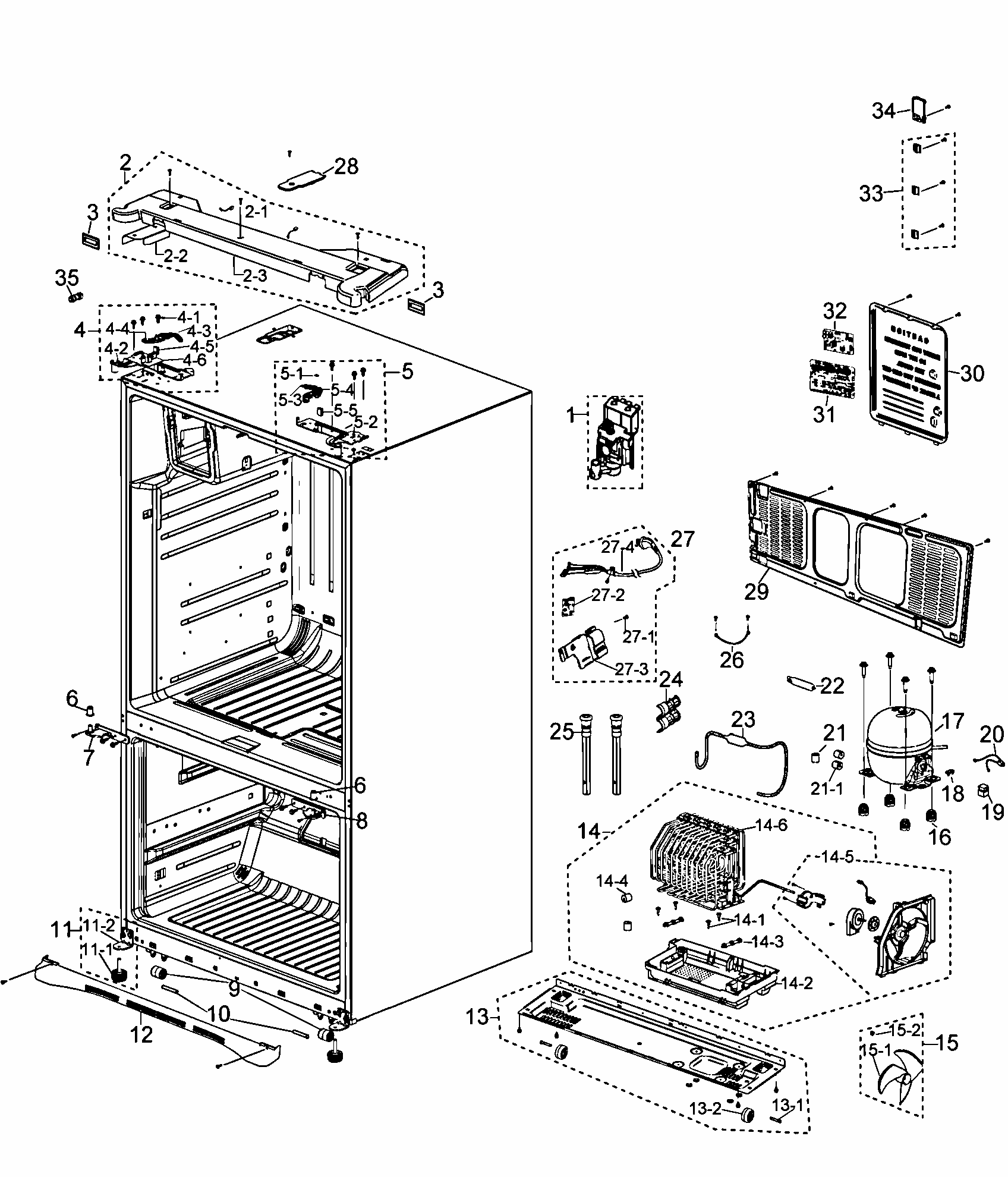 Cabinet Diagram and Parts List for RF267AZWP XAA-0000 Samsung Refrigerator