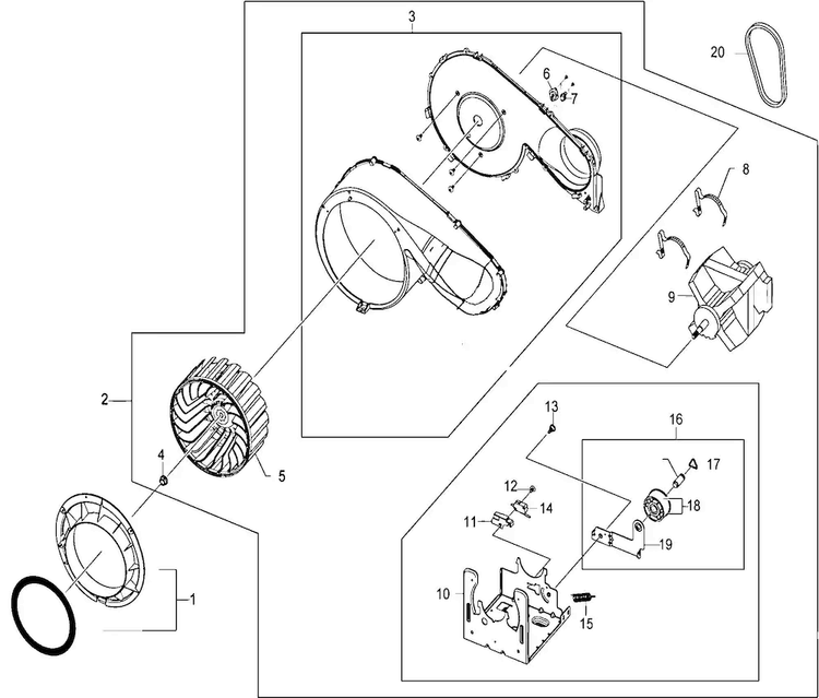 Motor Assy Diagram and Parts List for DV410AGR XAA Samsung Dryer