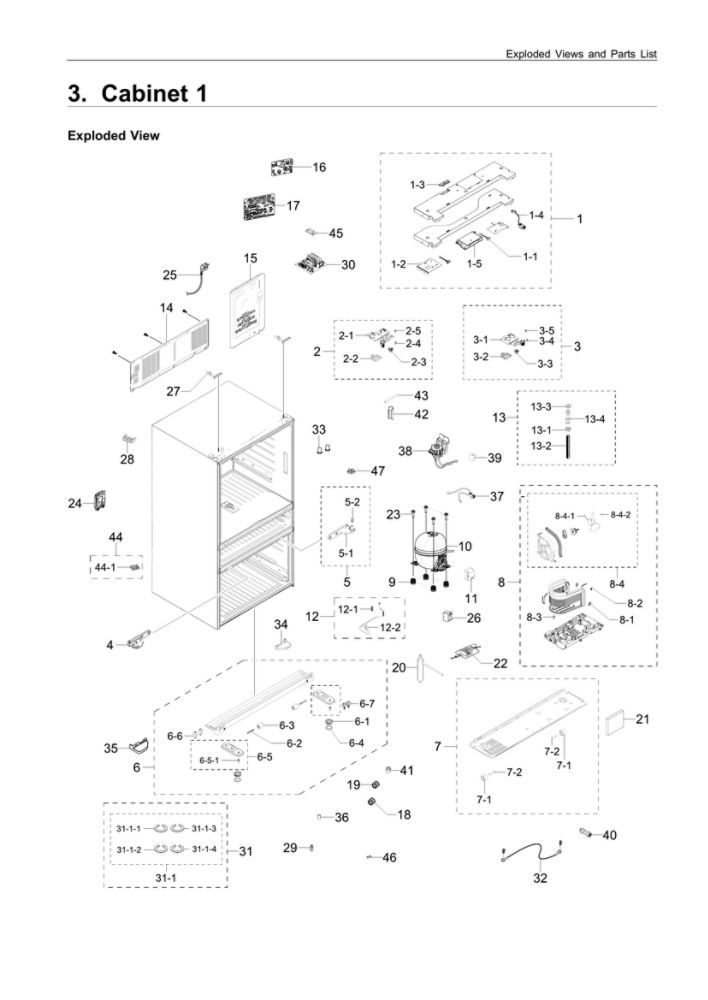 Cabinet 1 Diagram and Parts List for RF23M8070DT AA-00 Samsung Refrigerator