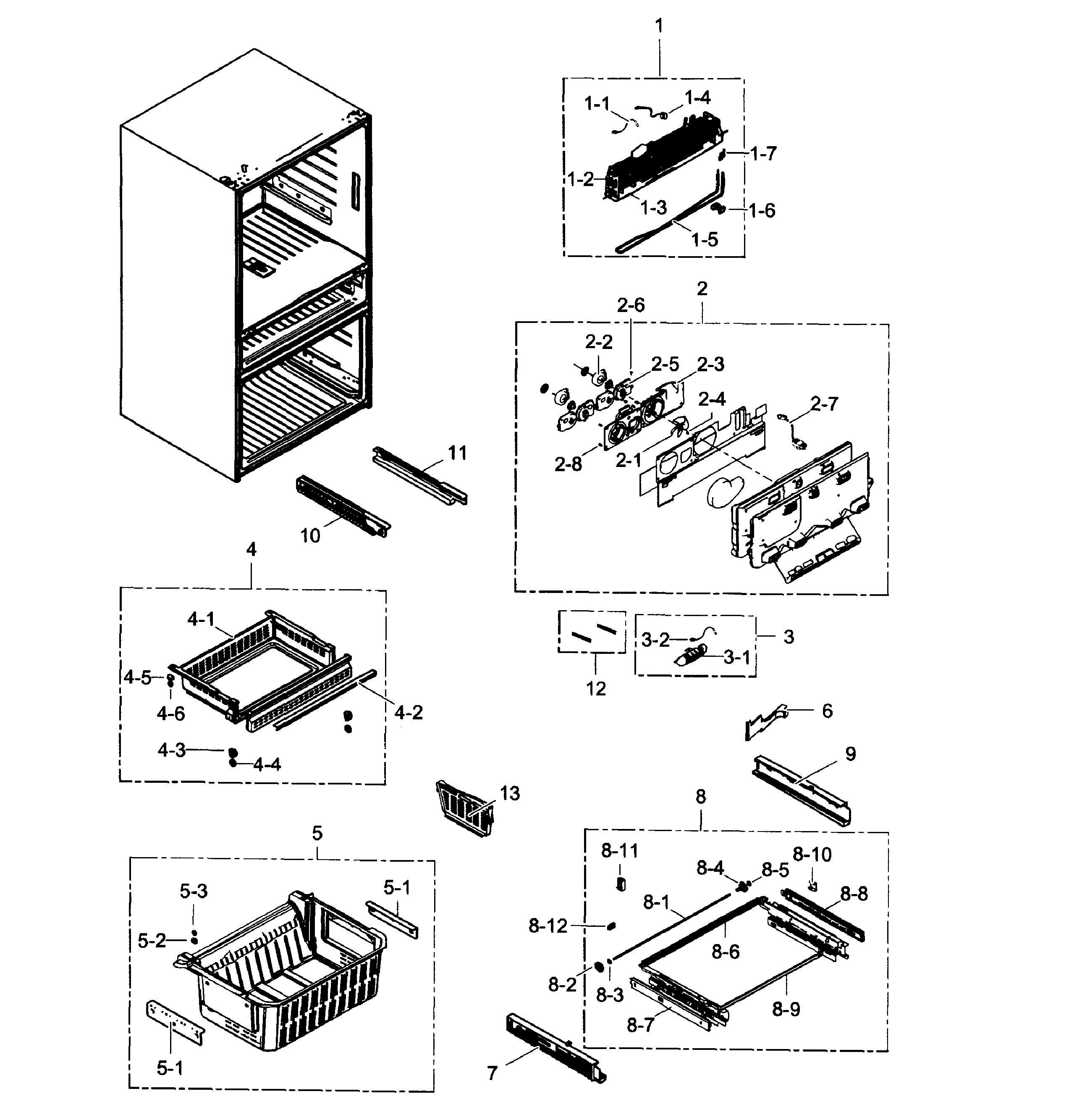 Freezer Diagram and Parts List for RF31FMESBSR AA-0001 Samsung Refrigerator