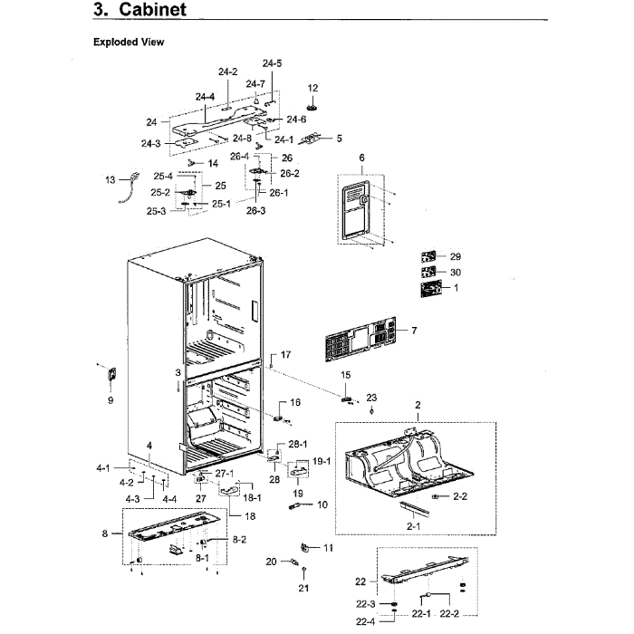 Cabinet Diagram and Parts List for RF28K9380SG AA-02 Samsung Refrigerator