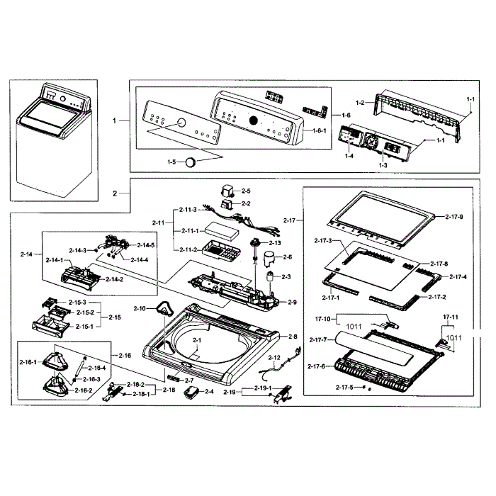 Top Assembly Diagram and Parts List for WA5451ANP XAA-01 Samsung Washer