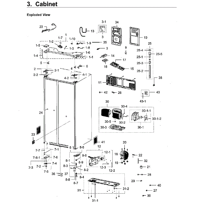 Cabinet Diagram and Parts List for RH22H9010SR AA-05 Samsung Refrigerator