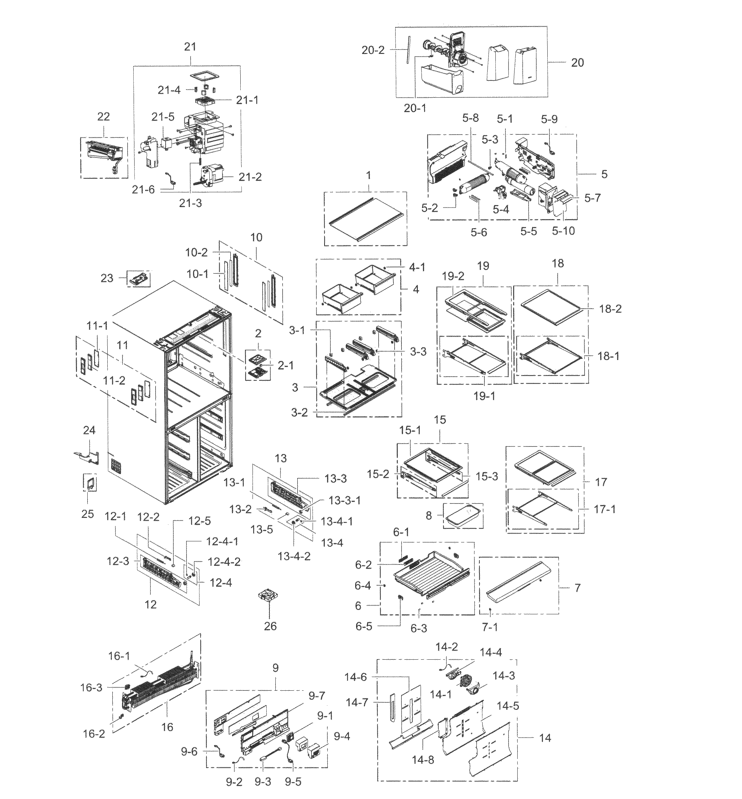 Fridge Diagram and Parts List for RF34H9950S4 AA-0001 Samsung Refrigerator