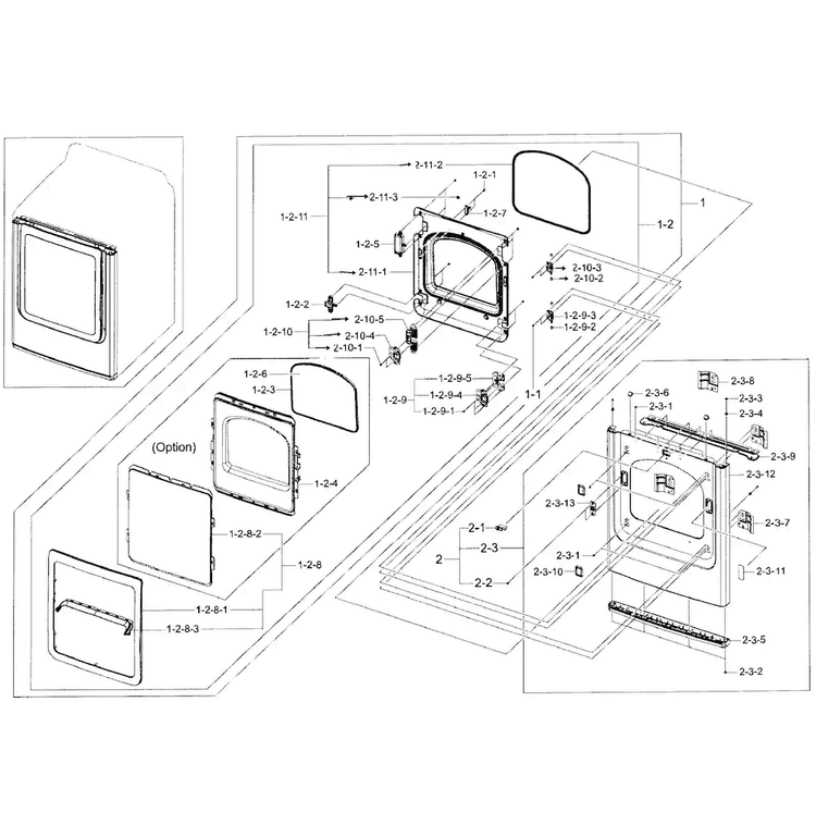 Front/door Assy Diagram and Parts List for DV50F9A6EVW A2-0001 Samsung Dryer