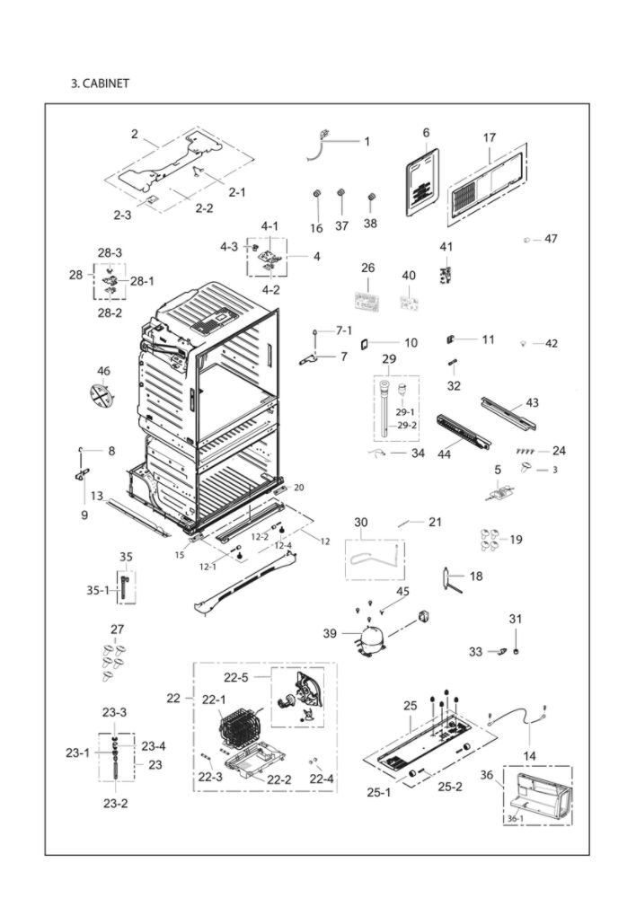Cabinet Parts Diagram and Parts List for RF25HMEDBSR AA-13 Samsung Refrigerator