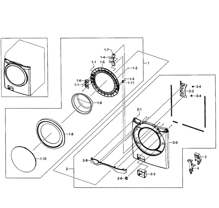 Door Assy Diagram and Parts List for WF501ANW XAA-0002 Samsung Washer