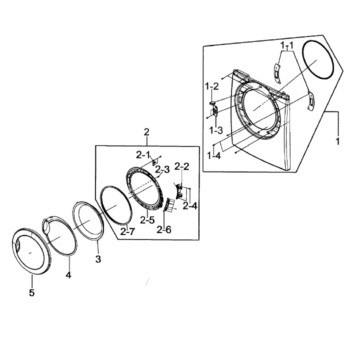Front Assembly Diagram and Parts List for DV206AES XAA-00 Samsung Dryer