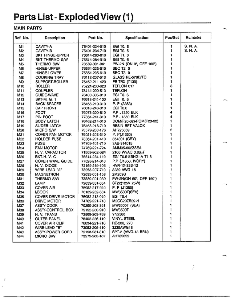 Parts List - Exploded View Page 4 Diagram and Parts List for MW3500T XAA Samsung Microwave