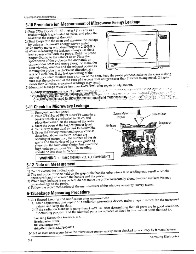 Alignment And Adjustments Page 4 Diagram and Parts List for MW5580W XAA Samsung Microwave