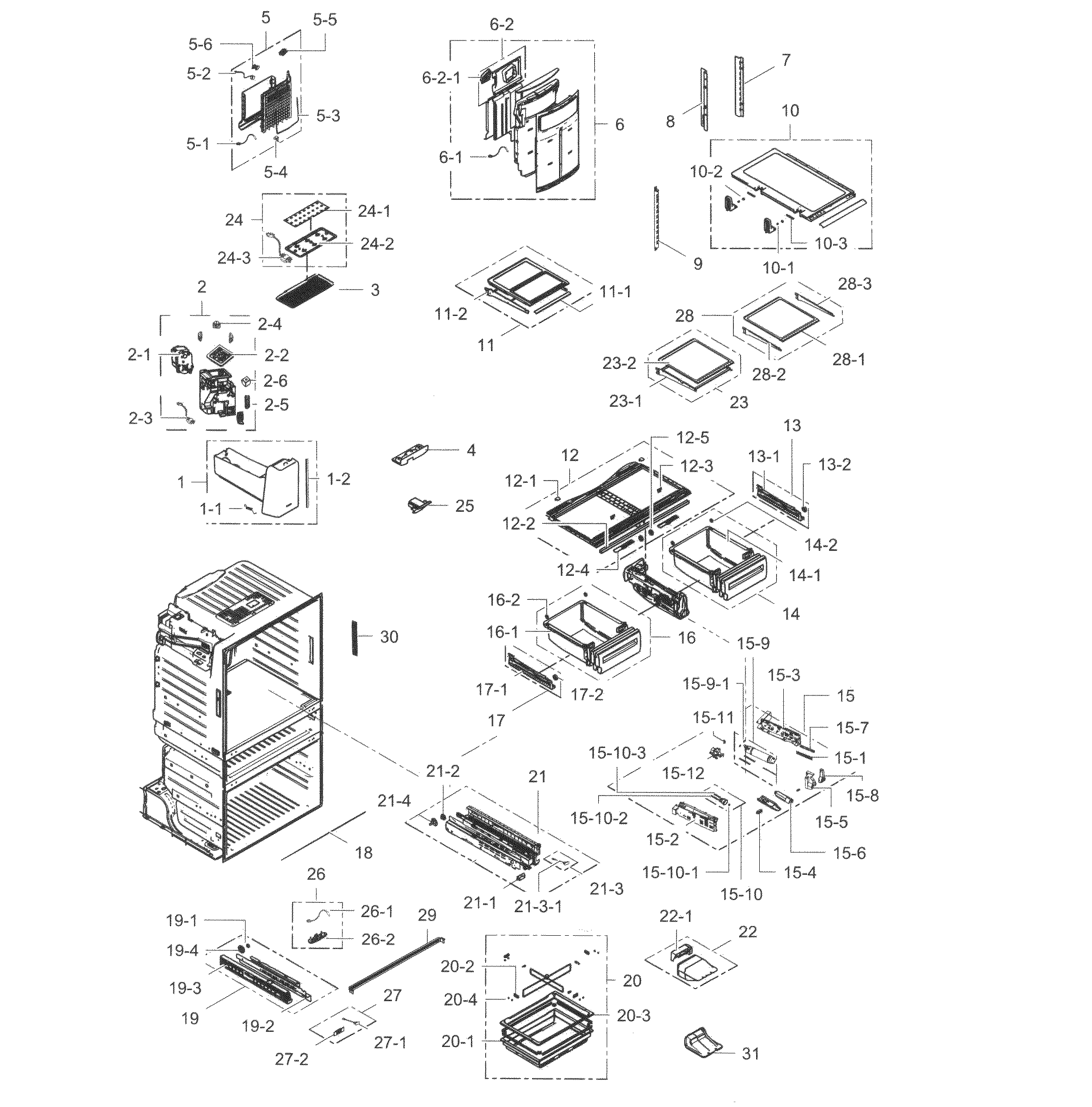 Fridge Diagram and Parts List for RF28HMELBSR AA-0001 Samsung Refrigerator