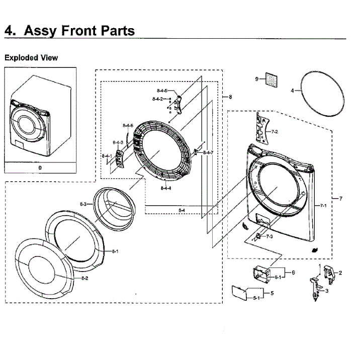 Door Diagram and Parts List for WF45M5500AP A5-00 Samsung Washer