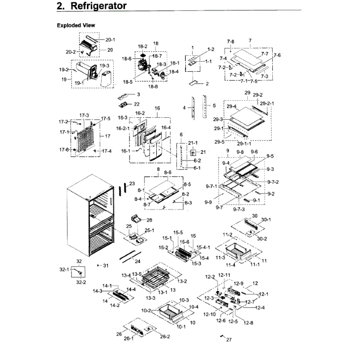 Fridge Diagram and Parts List for RF22KREDBSG AA-02 Samsung Refrigerator