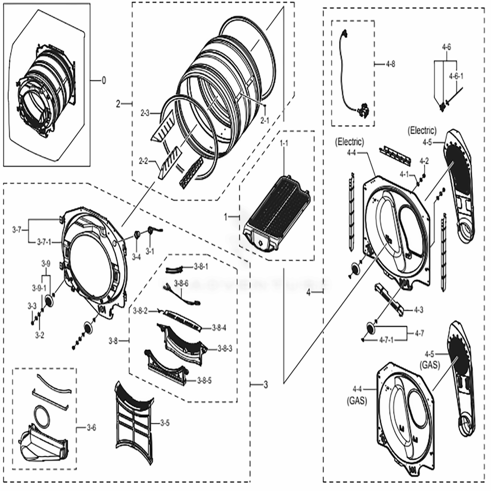 Assembly Drum Diagram and Parts List for DV45K6500GV (A3)(0001) Samsung Dryer