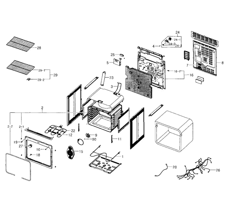 Main Assy Diagram and Parts List for NE594R0ABBB AA-0001 Samsung Range