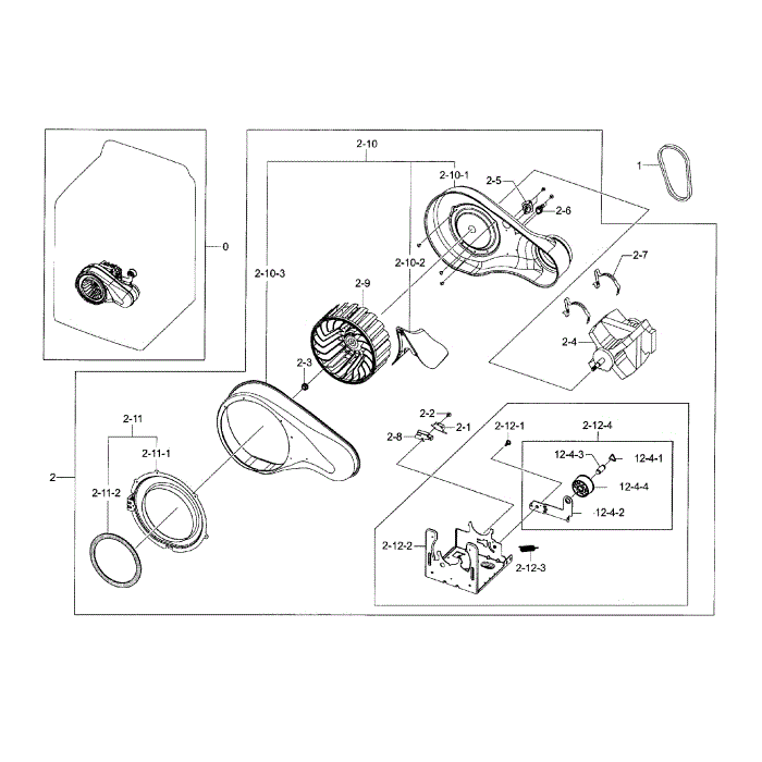 Motor-Duct Diagram and Parts List for DV56H9000GP A2-00 Samsung Dryer