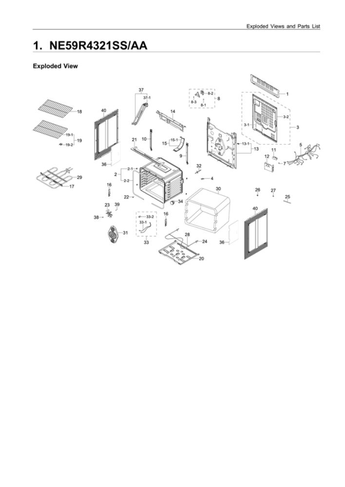 Main Unit Diagram and Parts List for NE59R4321SS AA-00 Samsung Range