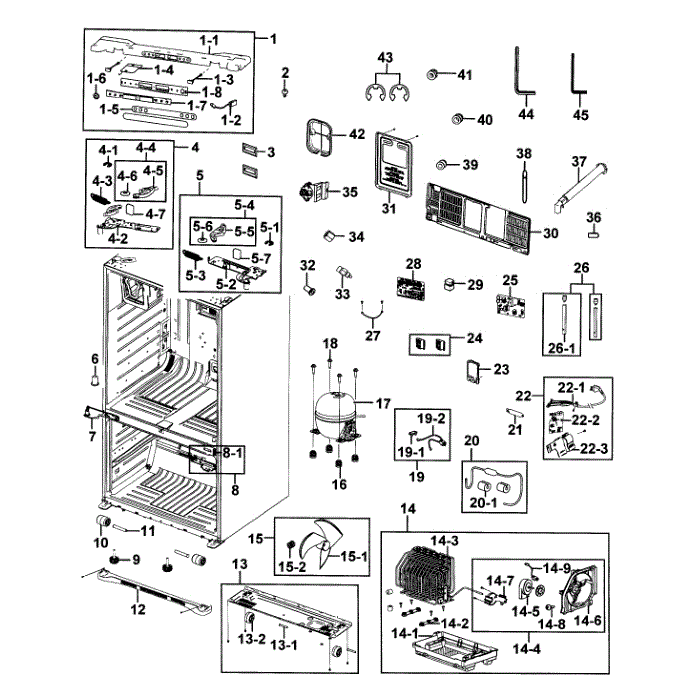 Cabinet Diagram and Parts List for RFG293HARS XAA-01 Samsung Refrigerator