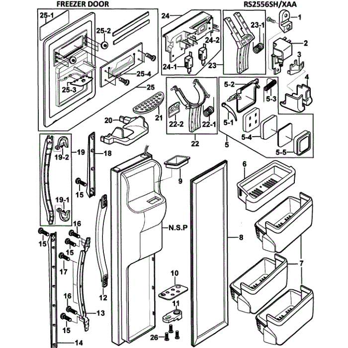 Left Door Diagram and Parts List for RS2556SH XAA-00 Samsung Refrigerator